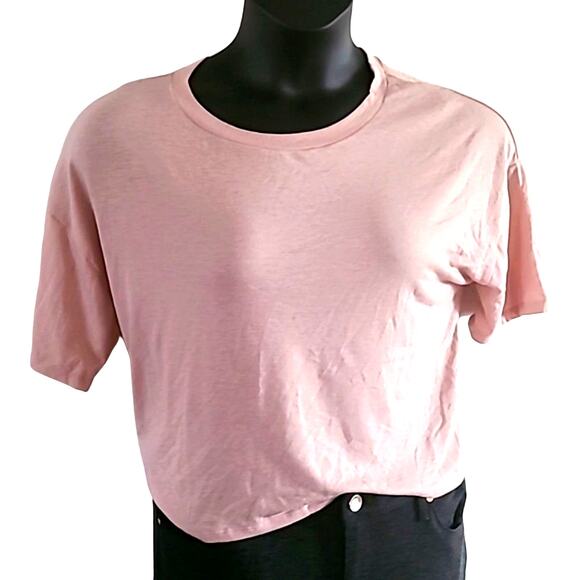 Poof New York Short Sleeve Shirt Rear Cutout Tie - Size Large, Soft Pink (NWOT) - Picture 5 of 6